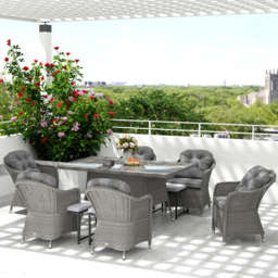 Outsunny 6 Seater Grey Rattan Garden Dining Set with Seat and Back Cushions - Wilko - thumbnail 1