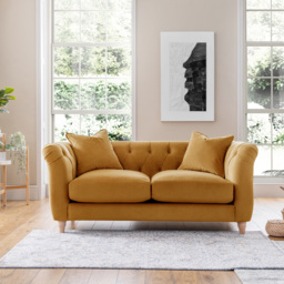 Elsie Chesterfield 2 Seater Ochre Plush Velvet Sofa - Yellow - Wilko - thumbnail 4