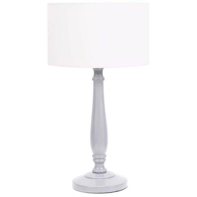ValueLights Victoria White Fabric Drum Shade Grey Wood Traditional Stem LED Table Lamp - Size: 45.5 x 25.5 x 25.5cm - Wilko - image 1