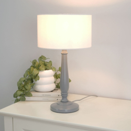 ValueLights Victoria White Fabric Drum Shade Grey Wood Traditional Stem LED Table Lamp - Size: 45.5 x 25.5 x 25.5cm - Wilko - thumbnail 3