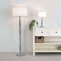 ValueLights Victoria White Fabric Drum Shade Grey Wood Traditional Stem LED Table Lamp - Size: 45.5 x 25.5 x 25.5cm - Wilko - thumbnail 5