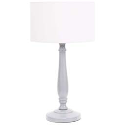 ValueLights Victoria White Fabric Drum Shade Grey Wood Traditional Stem LED Table Lamp - Size: 45.5 x 25.5 x 25.5cm - Wilko - thumbnail 1