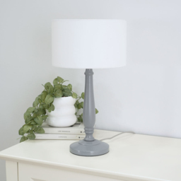 ValueLights Victoria White Fabric Drum Shade Grey Wood Traditional Stem LED Table Lamp - Size: 45.5 x 25.5 x 25.5cm - Wilko - thumbnail 4