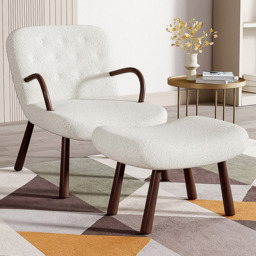 Living and Home White Sherpa Armchair and Footstool Set - Size: Single - Wilko
