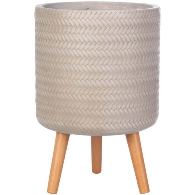 wilko Plaited Style Beige Indoor Cylinder Plant Pot with Legs 46cm - Instadecor - image 1