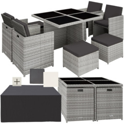 tectake Manhattan 8 Seater Rattan Garden Dining Set Light Grey - Wilko - thumbnail 3