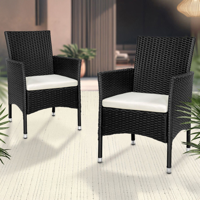 tectake Nantes Set of 2 Black and Beige Polyrattan Garden Chair - Size: 85 x 57 x 59cm - Wilko - image 1