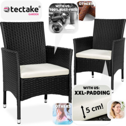 tectake Nantes Set of 2 Black and Beige Polyrattan Garden Chair - Size: 85 x 57 x 59cm - Wilko - thumbnail 4