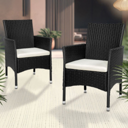 tectake Nantes Set of 2 Black and Beige Polyrattan Garden Chair - Size: 85 x 57 x 59cm - Wilko - thumbnail 1