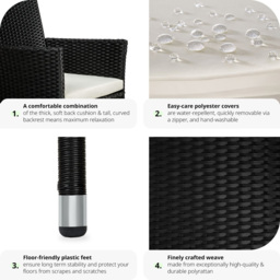 tectake Nantes Set of 2 Black and Beige Polyrattan Garden Chair - Size: 85 x 57 x 59cm - Wilko - thumbnail 6