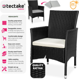 tectake Nantes Set of 2 Black and Beige Polyrattan Garden Chair - Size: 85 x 57 x 59cm - Wilko - thumbnail 7