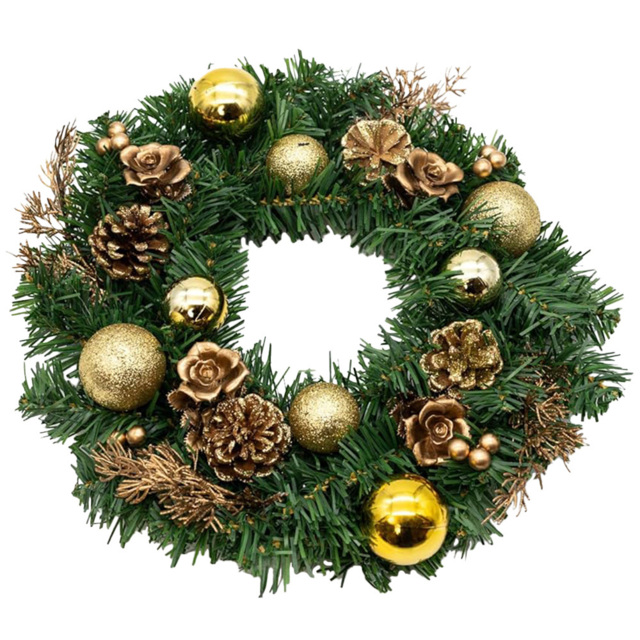 Marco Paul Gold Deck Christmas Wreath with Cones 30cm - Size: 30 x 30 x 8cm - Green - Wilko - image 1