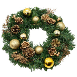 Marco Paul Gold Deck Christmas Wreath with Cones 30cm - Size: 30 x 30 x 8cm - Green - Wilko - thumbnail 1
