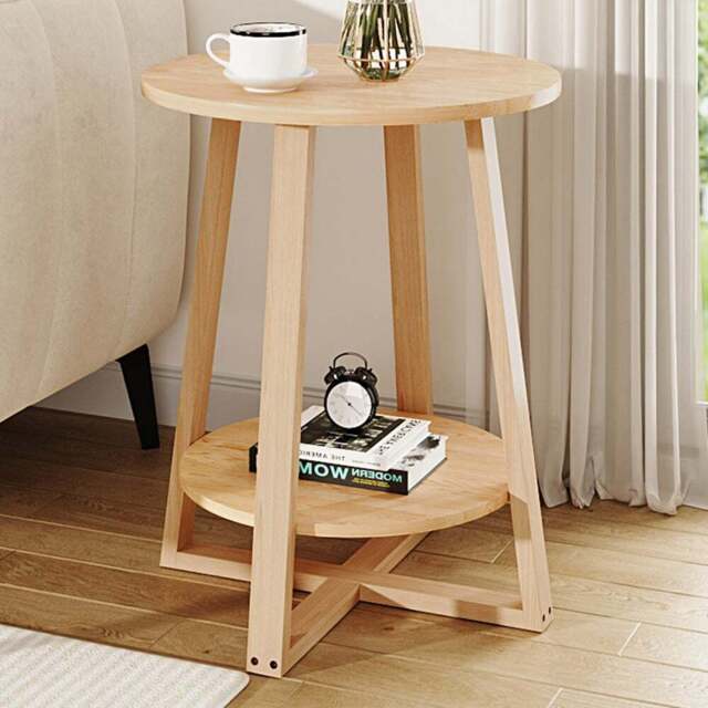 Living and Home 2-Tier Natural Round Side Table - Size: 60 x 50 x 50cm - Wilko - image 1