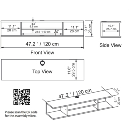 Decorotika Pivot 4 Shelf Bendir Floating TV Unit - Size: 23.2 x 120 x 29.5cm - Black - Wilko - thumbnail 7