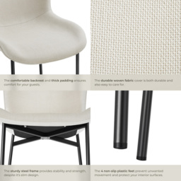 tectake Tessa Set of 2 Off White and Black Woven Fabric Padded Dining Chair - Wilko - thumbnail 5