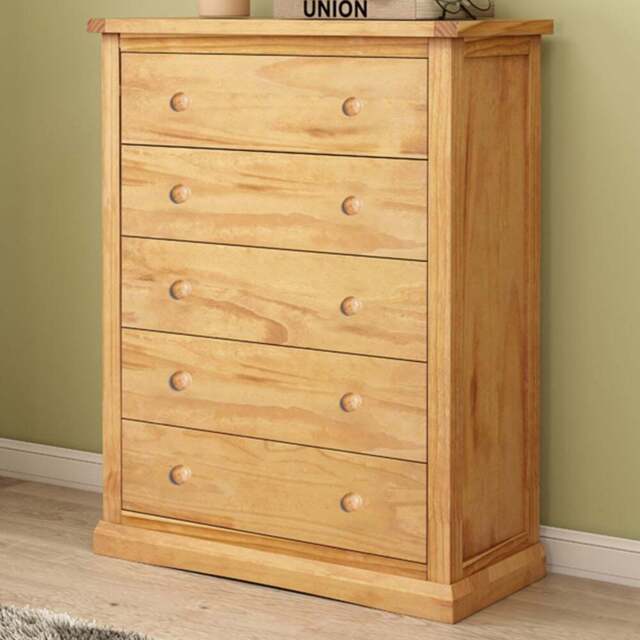 Cabinet Bits Lucca 5 Drawer Brown Wood Knob Chest of Drawers - Wilko - image 1