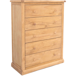 Cabinet Bits Lucca 5 Drawer Brown Wood Knob Chest of Drawers - Wilko - thumbnail 4