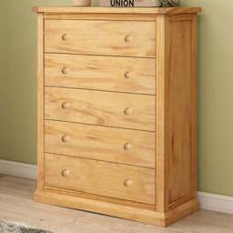 Cabinet Bits Lucca 5 Drawer Brown Wood Knob Chest of Drawers - Wilko