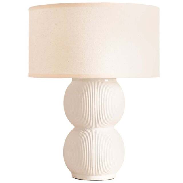 ValueLights Gemma Cream Trim Shade Linen with Stacked Ribbed Cream Glazed LED Table Lamp - Size: 42.5 x 32 x 32cm - Wilko - image 1