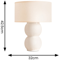 ValueLights Gemma Cream Trim Shade Linen with Stacked Ribbed Cream Glazed LED Table Lamp - Size: 42.5 x 32 x 32cm - Wilko - thumbnail 5