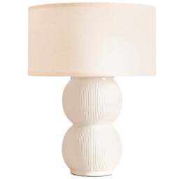 ValueLights Gemma Cream Trim Shade Linen with Stacked Ribbed Cream Glazed LED Table Lamp - Size: 42.5 x 32 x 32cm - Wilko