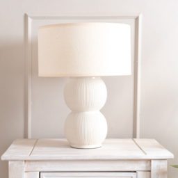ValueLights Gemma Cream Trim Shade Linen with Stacked Ribbed Cream Glazed LED Table Lamp - Size: 42.5 x 32 x 32cm - Wilko - thumbnail 4
