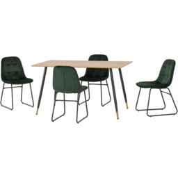 Seconique Hamilton Lukas Oak Effect Velvet 4 Seater Dining Table Set Emerald Green - Multi - Wilko - thumbnail 3