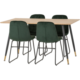 Seconique Hamilton Lukas Oak Effect Velvet 4 Seater Dining Table Set Emerald Green - Multi - Wilko - thumbnail 4