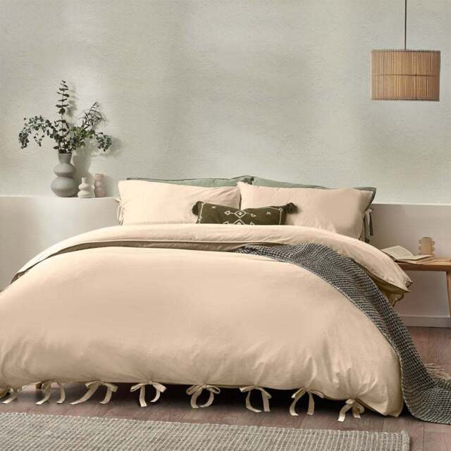 Yard Mallow Bow Tie King Size Linen Duvet Set - Cream - Yard Living - Wilko - image 1