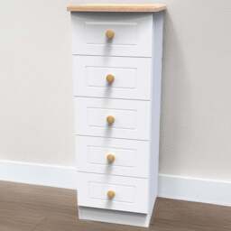 Crowndale Warwick 5 Drawer White Ash and Oak Tall Bedside Cabinet - Wilko - thumbnail 1