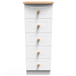 Crowndale Warwick 5 Drawer White Ash and Oak Tall Bedside Cabinet - Wilko - thumbnail 3