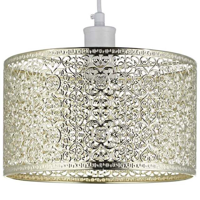 Happy Homewares Moroccan Style Ornate Shiny Gold Metal Pendant Shade - Size: 15 x 25 x 25cm - Wilko - image 1