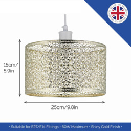 Happy Homewares Moroccan Style Ornate Shiny Gold Metal Pendant Shade - Size: 15 x 25 x 25cm - Wilko - thumbnail 7