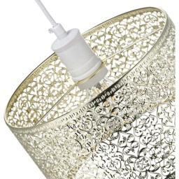 Happy Homewares Moroccan Style Ornate Shiny Gold Metal Pendant Shade - Size: 15 x 25 x 25cm - Wilko - thumbnail 5