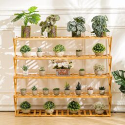 Living And Home 5-Tier Bamboo Flower Stand Rack Holder Multifunctional Storage - Size: 25 x 100 x 78cm - Wood - Wilko - thumbnail 7