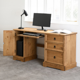 Seconique Corona Computer Desk Distressed Waxed Pine - Size: 48 x 145 x 75cm - Brown - Wilko