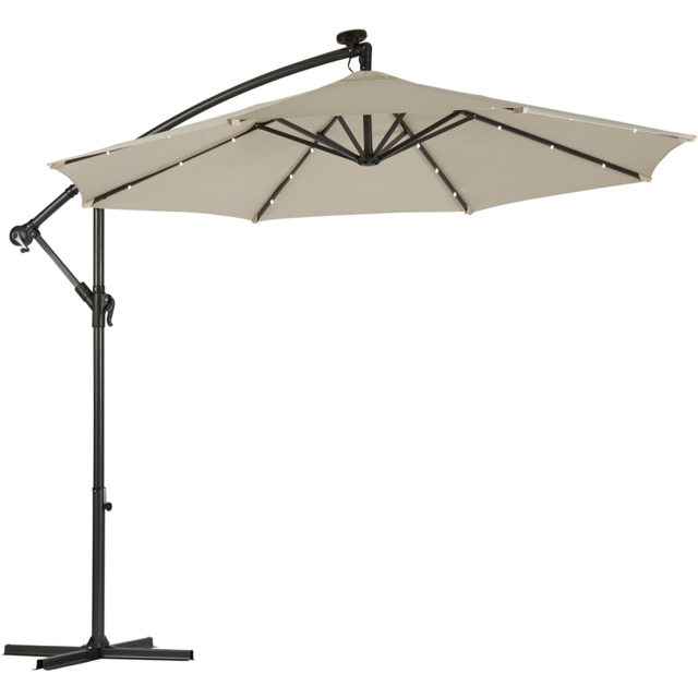 Garden Gear Cream Solar LED Cantilever Parasol with Cover - Size: 3m - Wilko - image 1