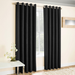Enhanced Living Vogue Black Thermal Blackout Eyelet Readymade Curtains 117 x 137cm - Wilko