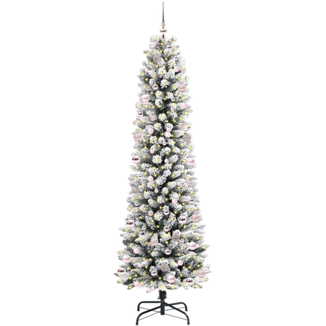 vidaXL Pre-Lit Warm White LED and Pink Baubles White Artificial Christmas Tree with Stand 7.8ft - Wilko - image 1