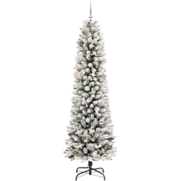 vidaXL Pre-Lit Warm White LED and Pink Baubles White Artificial Christmas Tree with Stand 7.8ft - Wilko