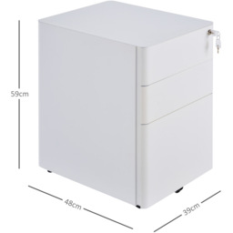 Vinsetto White 3 Drawer Filing Cabinet - Size: 39 x 48 x 59cm - Wilko - thumbnail 7