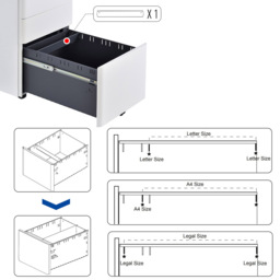 Vinsetto White 3 Drawer Filing Cabinet - Size: 39 x 48 x 59cm - Wilko - thumbnail 4