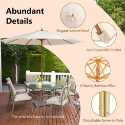 Costway Beige Ventilated Patio Umbrella with Pulley Lift 2.9m - Size: 3m - Cream - Wilko - thumbnail 6