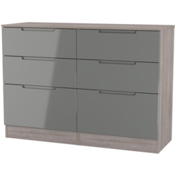 Crowndale Milan 6 Drawer Grey Gloss and Grey Oak Wide Chest of Drawers Ready Assembled - Grey Gloss & Grey Oak - Wilko - thumbnail 5