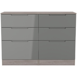 Crowndale Milan 6 Drawer Grey Gloss and Grey Oak Wide Chest of Drawers Ready Assembled - Grey Gloss & Grey Oak - Wilko - thumbnail 3