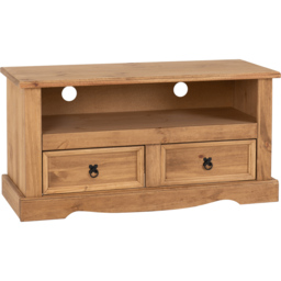 Seconique Corona 2 Drawer Distressed Waxed Pine Flat Screen TV Unit - Size: 44 x 108 x 55cm - Brown - Wilko - thumbnail 3