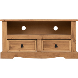 Seconique Corona 2 Drawer Distressed Waxed Pine Flat Screen TV Unit - Size: 44 x 108 x 55cm - Brown - Wilko - thumbnail 4
