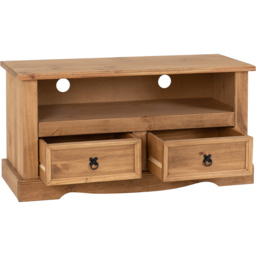 Seconique Corona 2 Drawer Distressed Waxed Pine Flat Screen TV Unit - Size: 44 x 108 x 55cm - Brown - Wilko - thumbnail 5