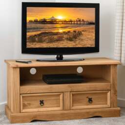 Seconique Corona 2 Drawer Distressed Waxed Pine Flat Screen TV Unit - Size: 44 x 108 x 55cm - Brown - Wilko - thumbnail 1